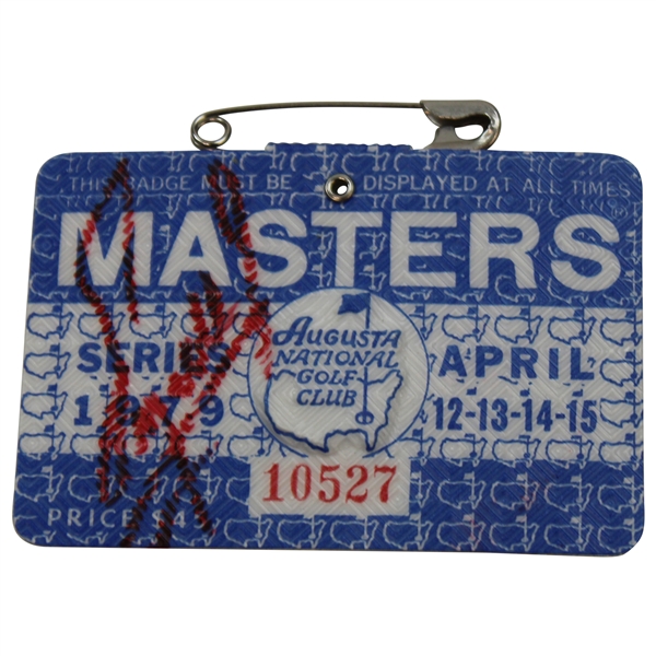 Fuzzy Zoeller Signed 1979 Masters Tournament SERIES Badge #10527 JSA ALOA