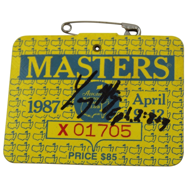 Larry Mize Signed 1987 Masters Tournament SERIES Badge #X01705 JSA ALOA
