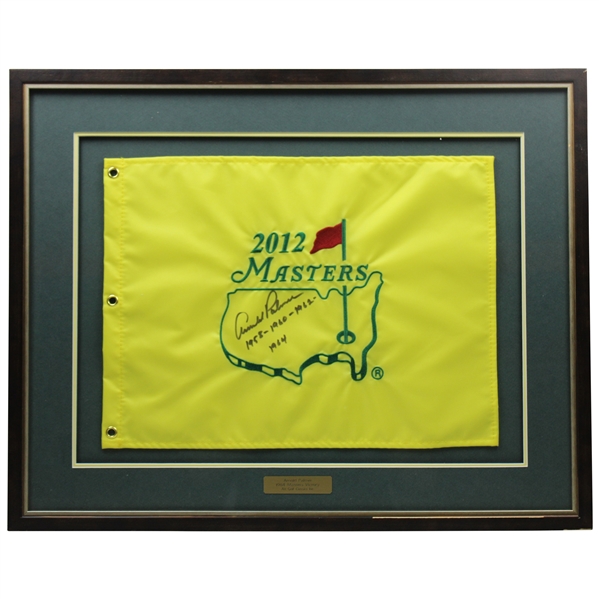 Arnold Palmer Signed 2012 Masters Tournament Embroidered Flag w/Years Won Notation JSA ALOA - Framed