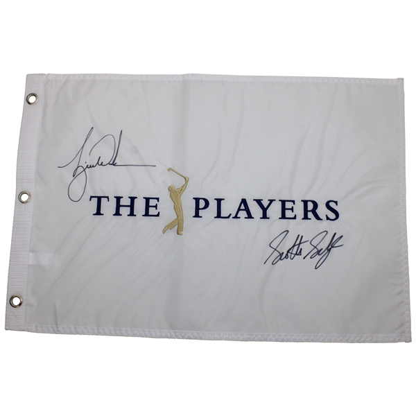 Tiger Woods & Scottie Scheffler Signed The Players Championship Embroidered Flag JSA ALOA