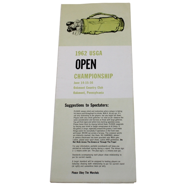 1962 US Open Oakmont Country Club Thursday-Friday Pairing Sheet - Jack Nicklaus
