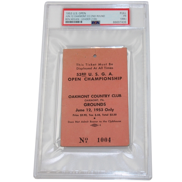 1953 U.S. Open Oakmont C.C. Round Two Ticket Encapsulated Ben Hogan Win