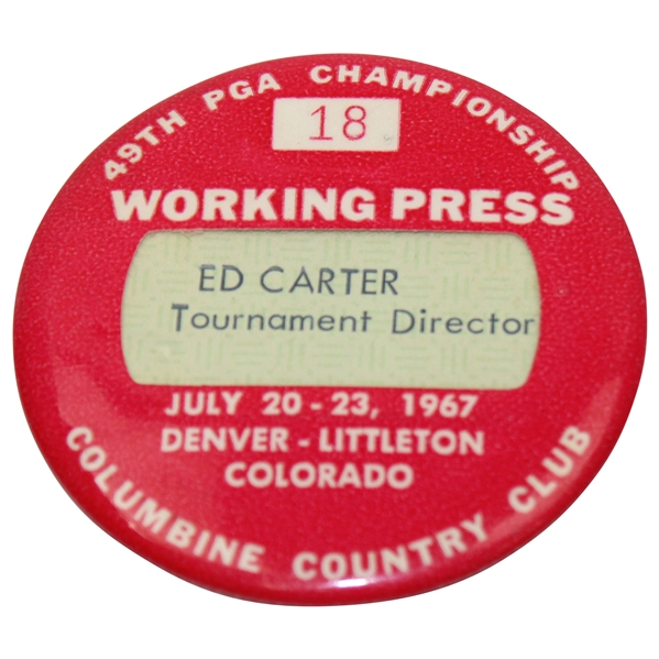 1967 PGA Championship at Columbine Tournament Director Working Press Badge