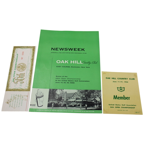 1956 US Open Oak Hill Country Club (3) Piece Lot