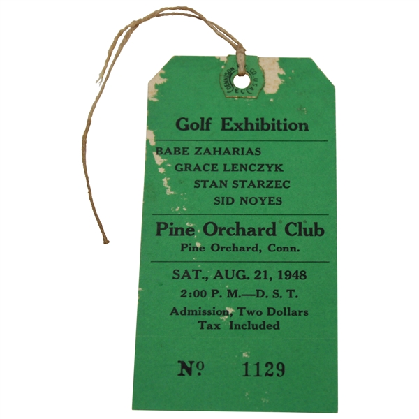 1948 Babe Zaharias Pine Orchard Club Golf Exhibition Ticket