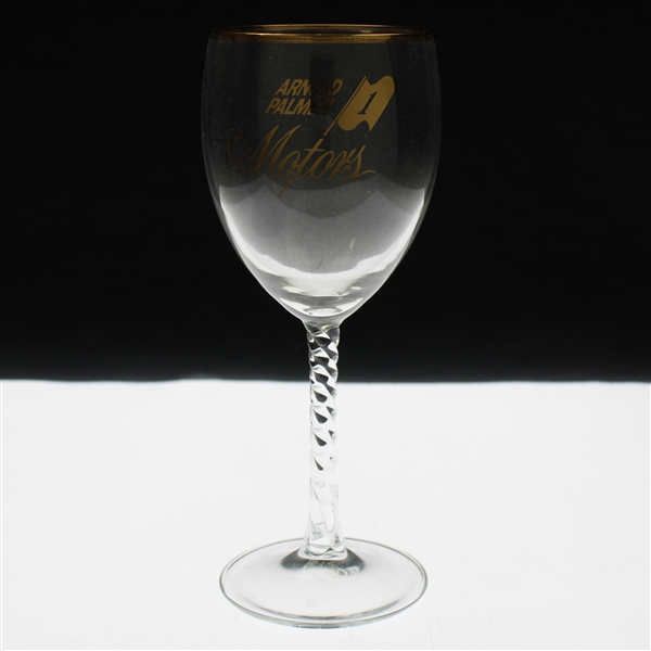c.1970s Arnold Palmer Motors Latrobe Dealership Twisty Stem Champagne Glass
