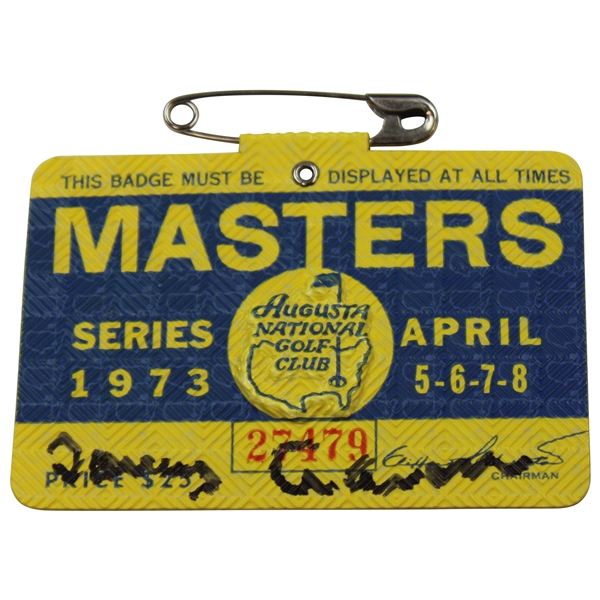 Tommy Aaron Signed 1973 Masters Tournament SERIES Badge #27479 JSA ALOA