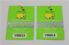 Two (2) 1997 Masters Tournament Tuesday Practice Round Tickets - Tiger Woods 1st Win
