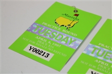 Two (2) 1997 Masters Tournament Tuesday Practice Round Tickets - Tiger Woods 1st Win