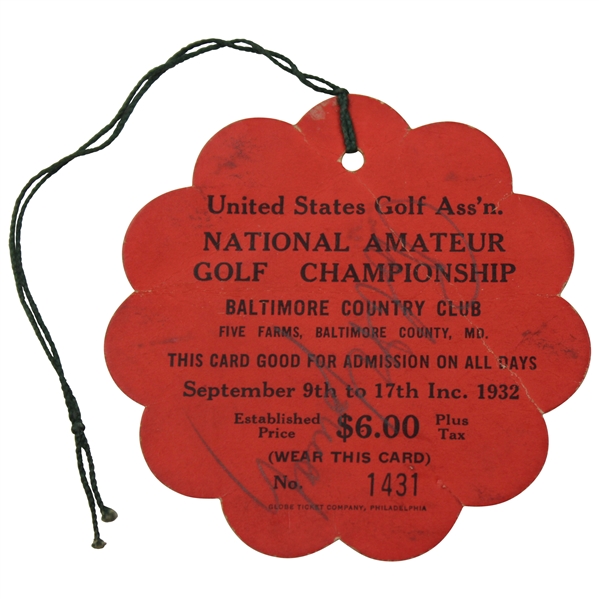 Bobby Jones Signed 1932 U.S. Amateur Baltimore Country Club Series Ticket PSA/DNA #AH04004