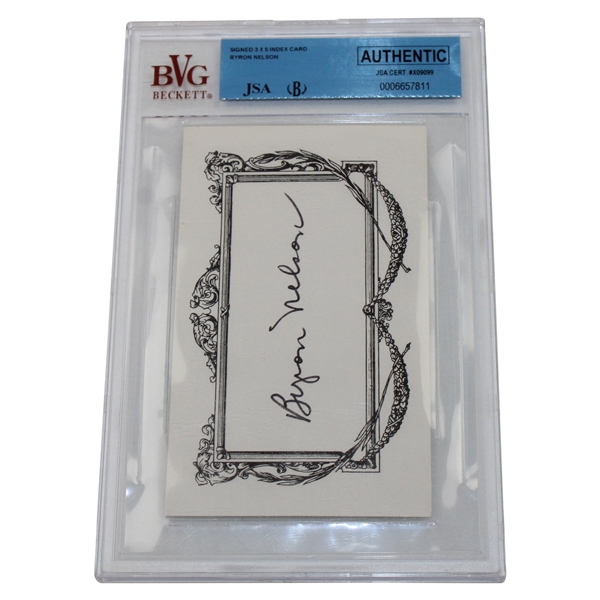 Byron Nelson Signed 3x5 Index Card Beckett Authentic #0006657811 JSA #X09099