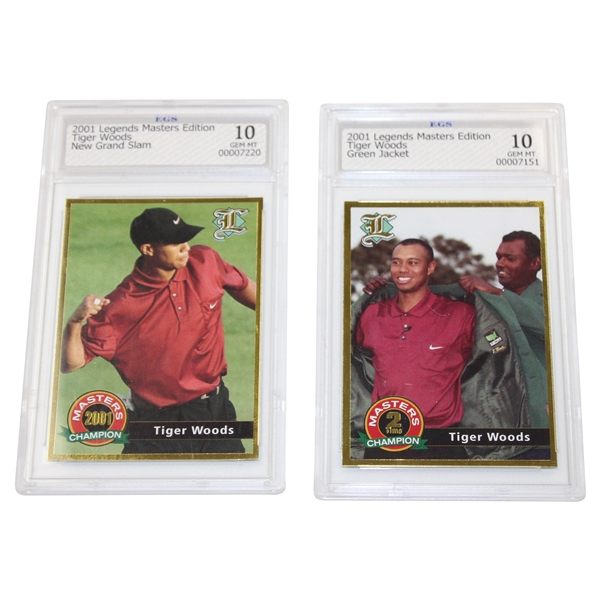 Tiger Woods 2001 Legends Masters New Grand Slam & Green Jacket Cards ECS Gem MT 10