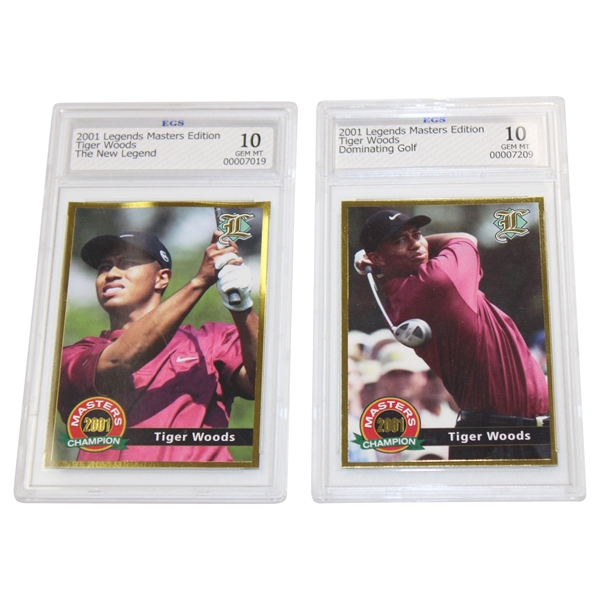Tiger Woods 2001 Legends Masters The New Legend & Dominating Golf Cards ECS Gem MT 10
