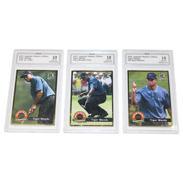 Tiger Woods 2001 Legends Masters Ultimate Prize, 4th Best Masters & 6.18.00 Cards ECS Gem MT 10
