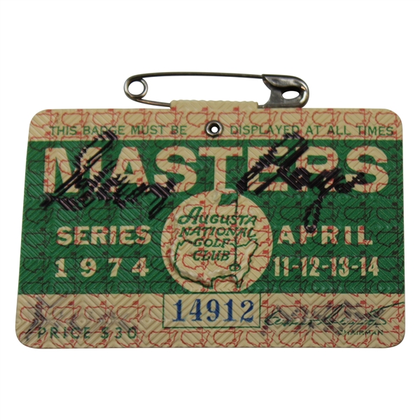 Gary Player Signed 1974 Masters Tournament SERIES Badge #14912 w/Final Masters JSA ALOA