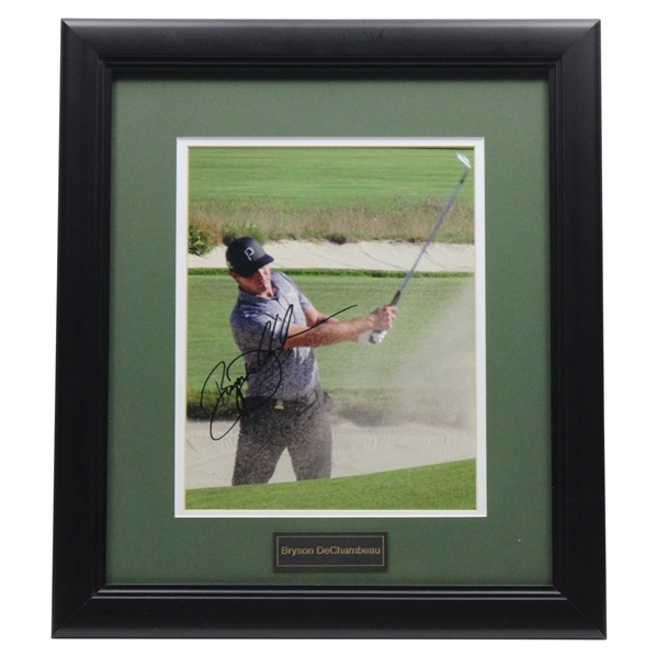 Bryson DeChambeau Signed Bunker Shot Photo - Framed w/Nameplate JSA ALOA