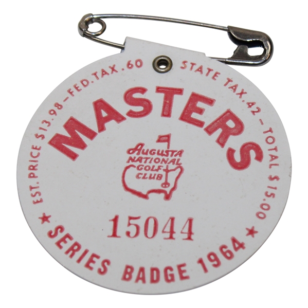 1964 Masters Tournament SERIES Badge #15044 - Arnold Palmer Winner