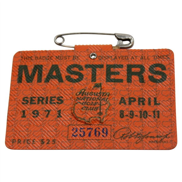 1971 Masters Tournament SERIES Badge #25769 - Charles Coody Winner