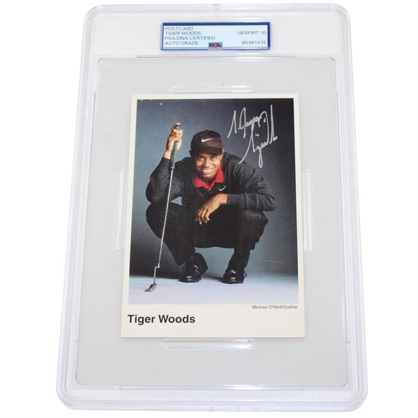 Tiger Woods Signed 1997 IMG Photo Postcard PSA/DNA AUTO GRADE GEM MT 10