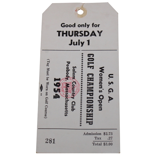 1954 US Womens Open Thursday Ticket - Historic Win by Babe Zaharias