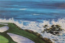 Pebble Beach 7th Hole' Ltd Ed #1186 Print Singed by Artist Nancy Rayborn - Framed