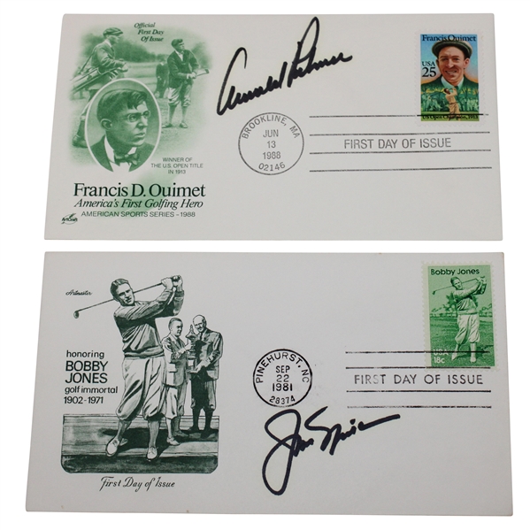 Jack Nicklaus & Arnold Palmer Signed First Day Of Issue (Bobby Jones & Francis Ouimet) JSA ALOA
