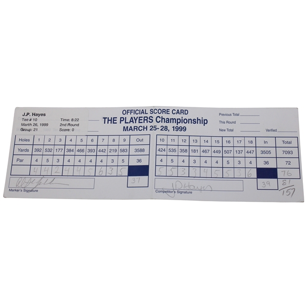 Phil Mickelson Signed 1999 The Players Championship Tournament Used Scorecard