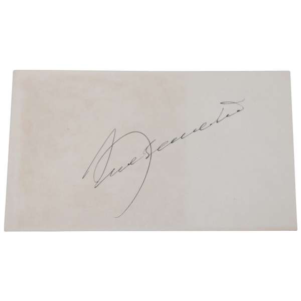 Seve Ballesteros Signed 3x5 Cut Card w/Newspaper Photo Clipping JSA ALOA