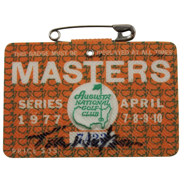 Tom Watson Signed 1977 Masters Tournament SERIES Badge #7423 JSA ALOA