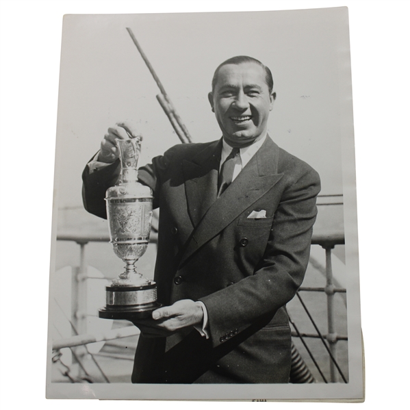 1928 Walter Hagen British Open Champion Poses with Championship Trophy