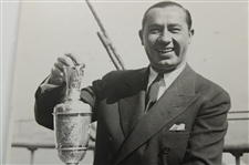 1928 Walter Hagen 'British Open Champion' Poses with Championship Trophy