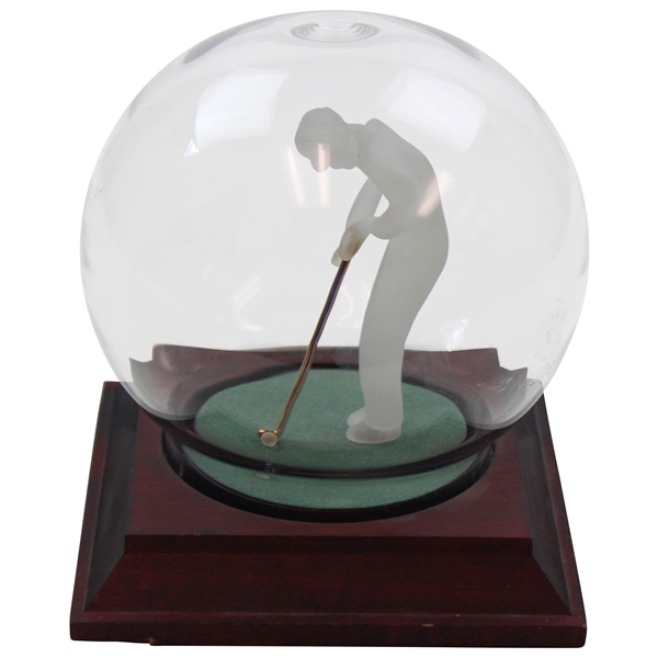 Golfer Putting Glass Golf Ball in Glass Globe on Plinth