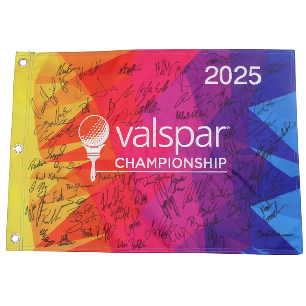 Jordan Spieth (x3), Xander & 50+ PGA Stars Field Signed 2025 Valspar Championship Flag JSA ALOA