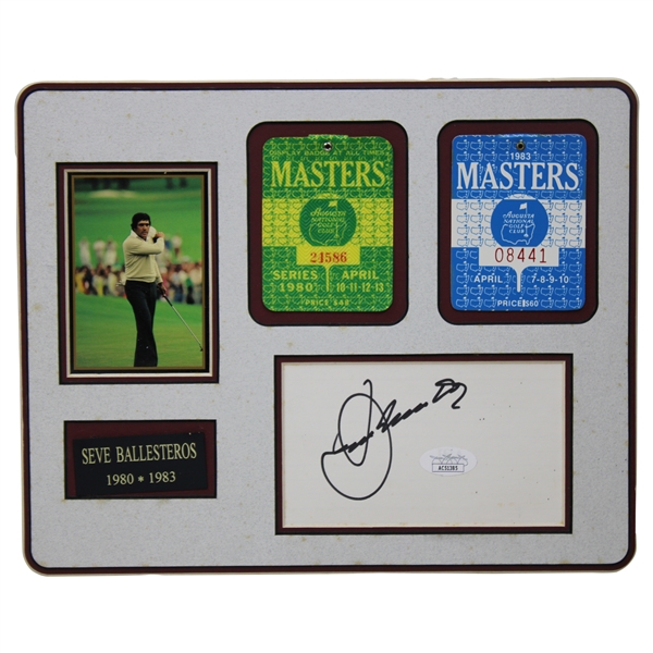 Seve Ballesteros Signed Card w/1980 & 1983 Masters SERIES Badge Display JSA #AC51385