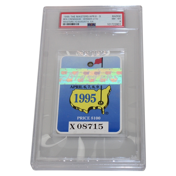 1995 Masters Tournament SERIES Badge #X08715 PSA NM-MT 8 - Tiger Masters Debut