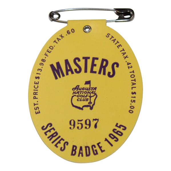 1965 Masters Tournament SERIES Badge #9597 - Jack Nicklaus Winner