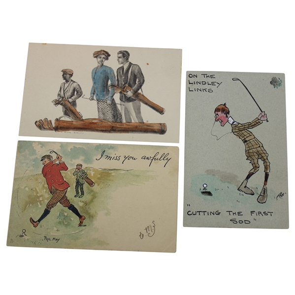 Three (3) Vintage Golf Postcards