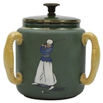 19th Century Taylor - Tunnecliff & Co. 3 Handle Ceramic Tobacco Humidor With 3 Golf Scenes