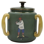19th Century Taylor - Tunnecliff & Co. 3 Handle Ceramic Tobacco Humidor With 3 Golf Scenes