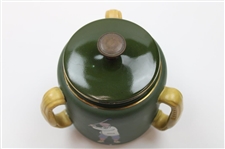 19th Century Taylor - Tunnecliff & Co. 3 Handle Ceramic Tobacco Humidor With 3 Golf Scenes
