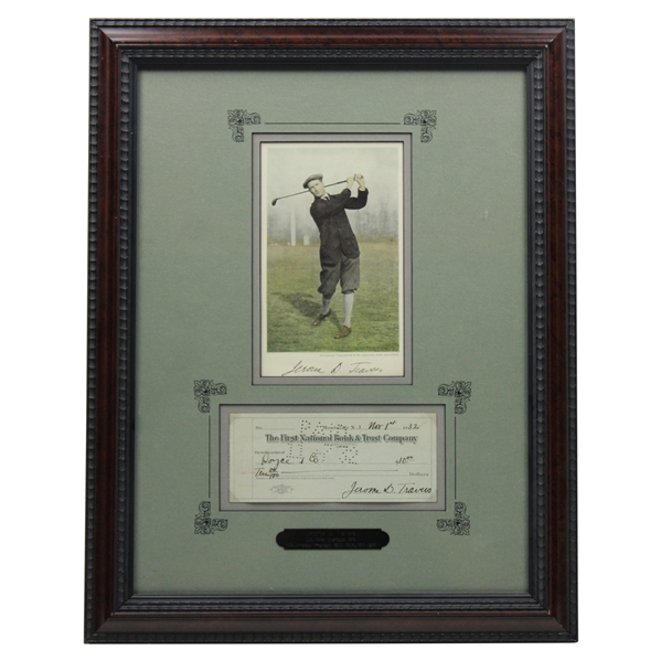 Jerome Travers Signed Check Display - Framed
