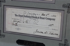 Jerome Travers Signed Check Display - Framed