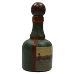 Vintage Fausto Conturi Italian Leather Wrapped Golf Themed Jug Decanter With Stopper