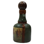 Vintage Fausto Conturi Italian Leather Wrapped Golf Themed Jug Decanter With Stopper