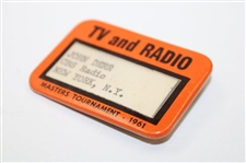 1961 Masters Tournament Press Badge - Gary Player Winner - John Derr Collection