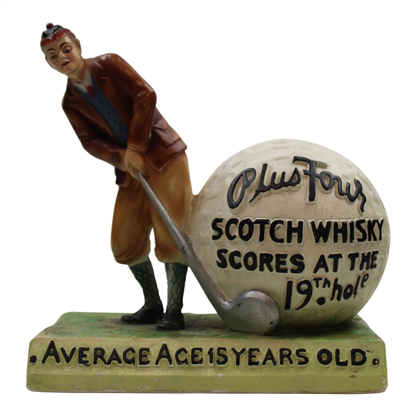Large Circa 1920 Original Plus Four Whisky Plaster Advertising Display w/Original Paint