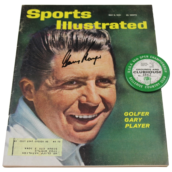 Gary Player Signed May 8, 1961 Sports Illustrated Magazine & 1965 US Open at Bellerive Badge JSA ALOA