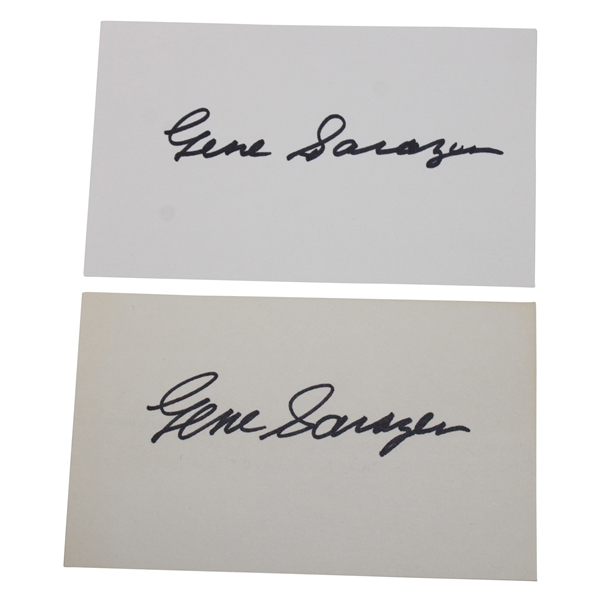Two (2) Gene Sarazen Signed 3x5 Index Cards - Sarazen Collection JSA ALOA