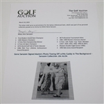 Gene Sarazen Signed Masters Photo Teeing Off w/His Caddy In The Background - Sarazen Collection JSA ALOA
