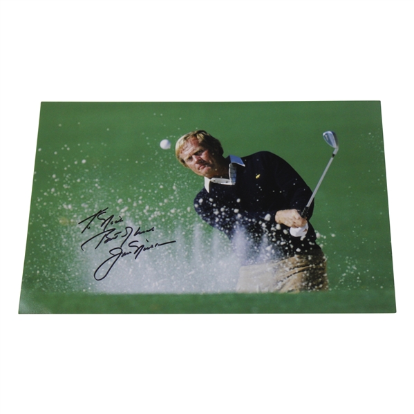 Jack Nicklaus Signed Masters Bunker Shot Photo Personalized To Nick JSA ALOA